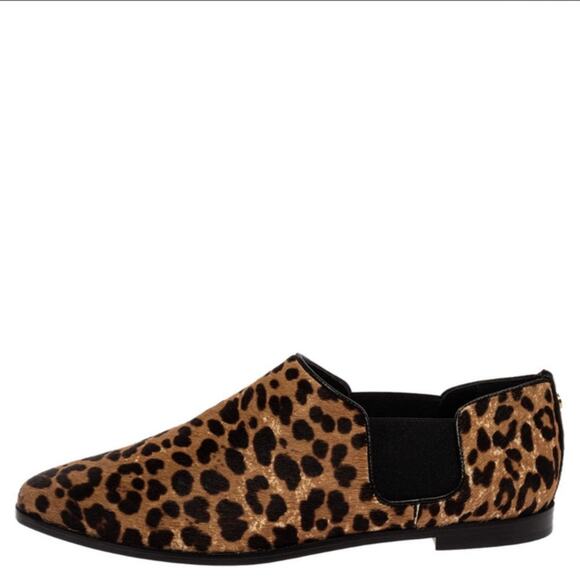 Jimmy Choo Leopard Print Calf Hair Elastic 'Glint' Slip On Loafer sz 36 shooties - Picture 1 of 6